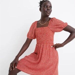 Madewell Silk Lucie Smocked Mini Dress. Size Small. 100% silk lined w polyester